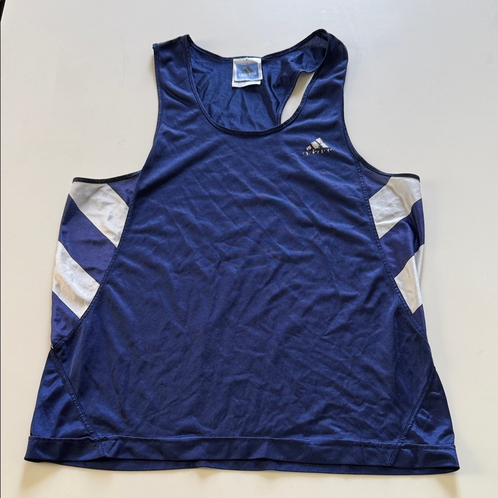 Silky shiny Vintage Adidas Navy and White Athletic Tank Mens S
